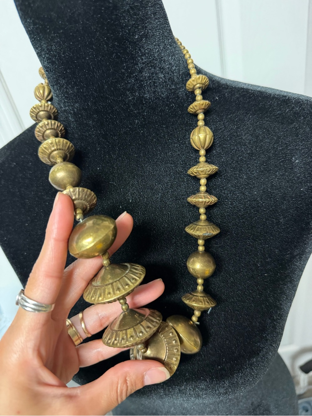 Vintage Brass Tone Statement Necklace | Tribal Boho Artisan
